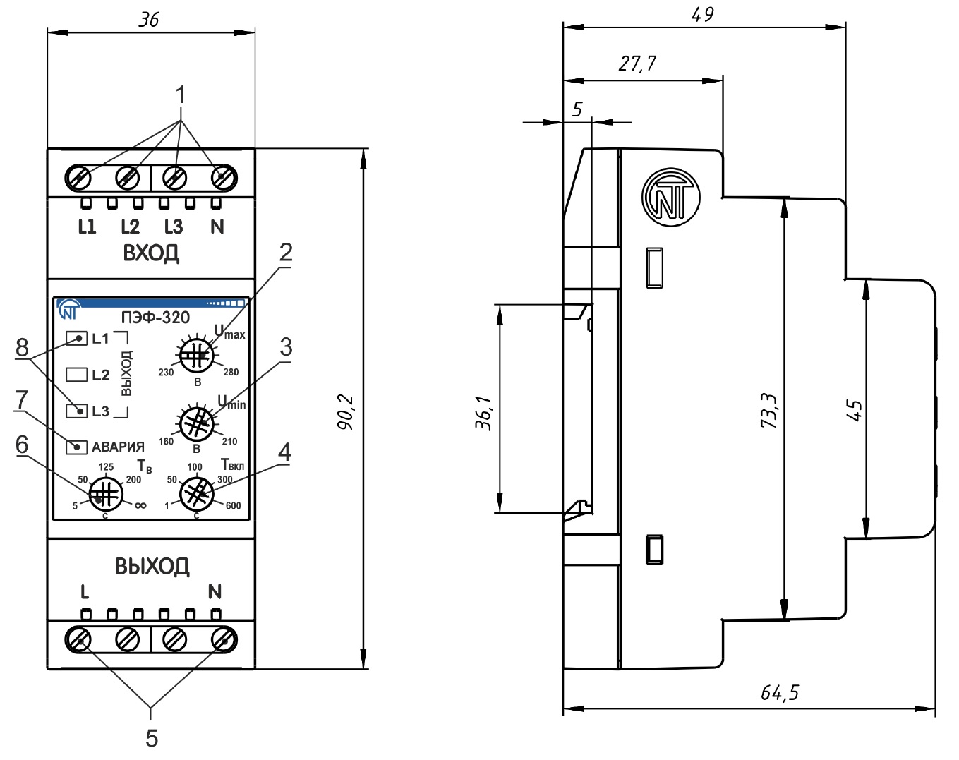 Габаритные размеры ПЭФ-320